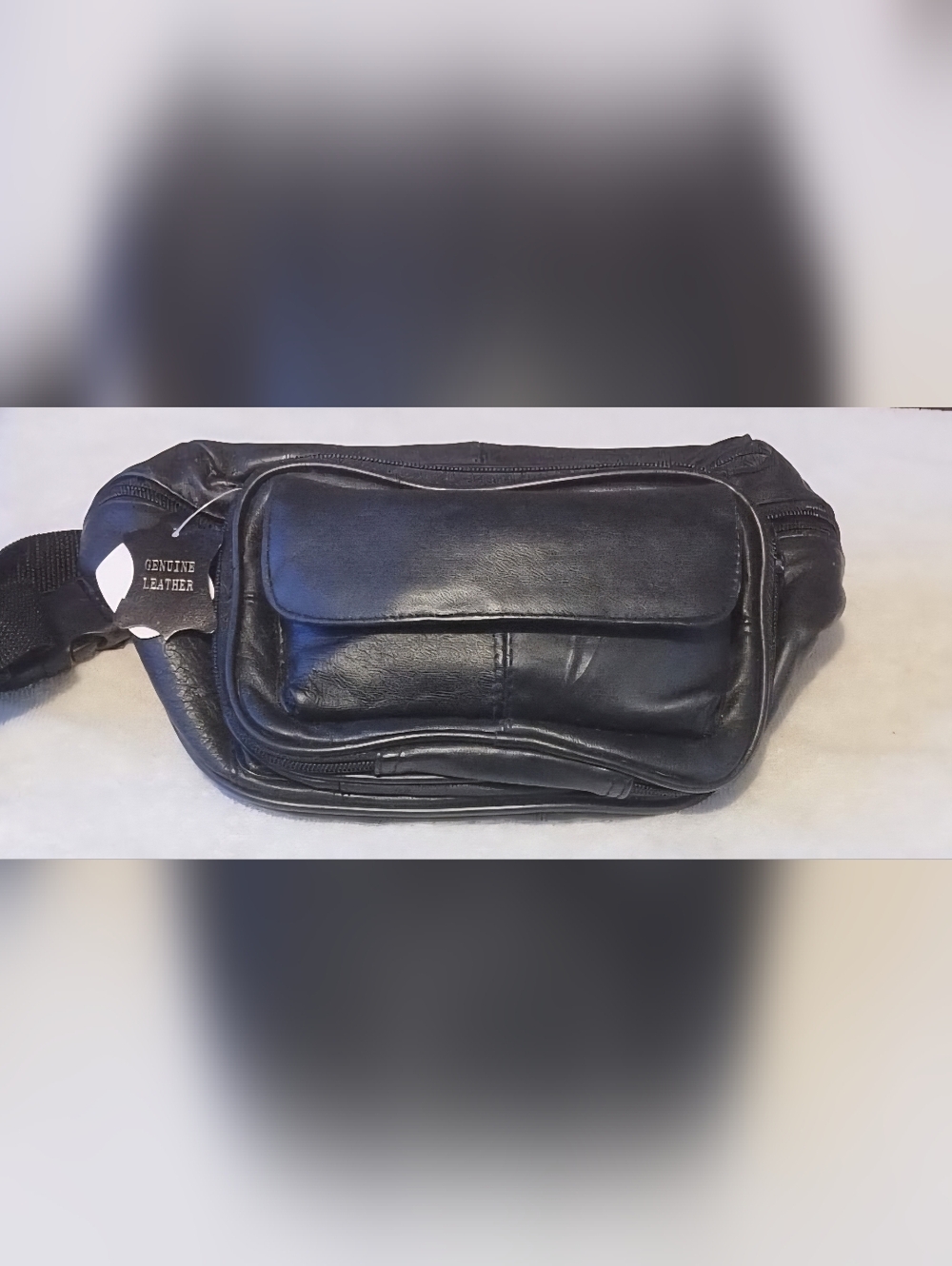 Black Genuine Leather Waist Bag / Fanny Pack
